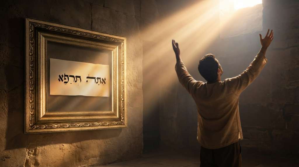 איש נושא תפילה וקרן אור מאירה על ״אתה תרפא״